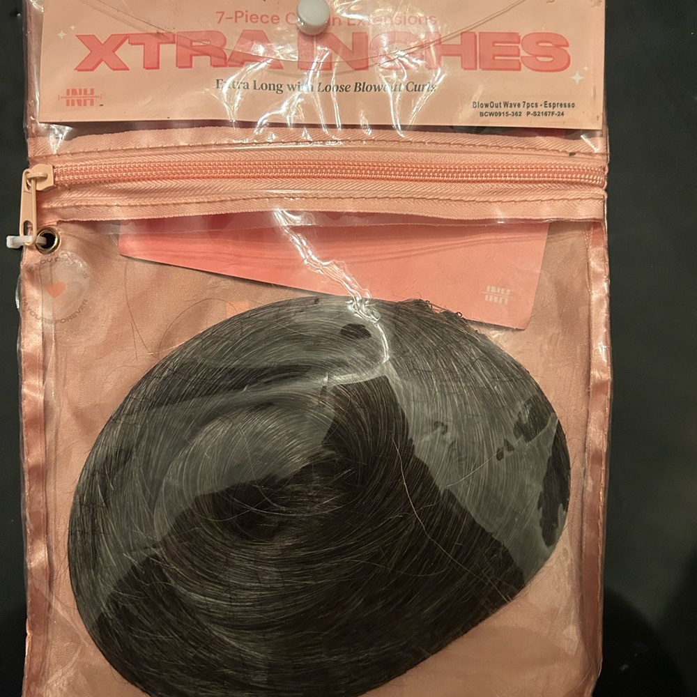 New INH Xtra Inches Hair Extensions 24” 7 piece clip ins espresso brown thicken